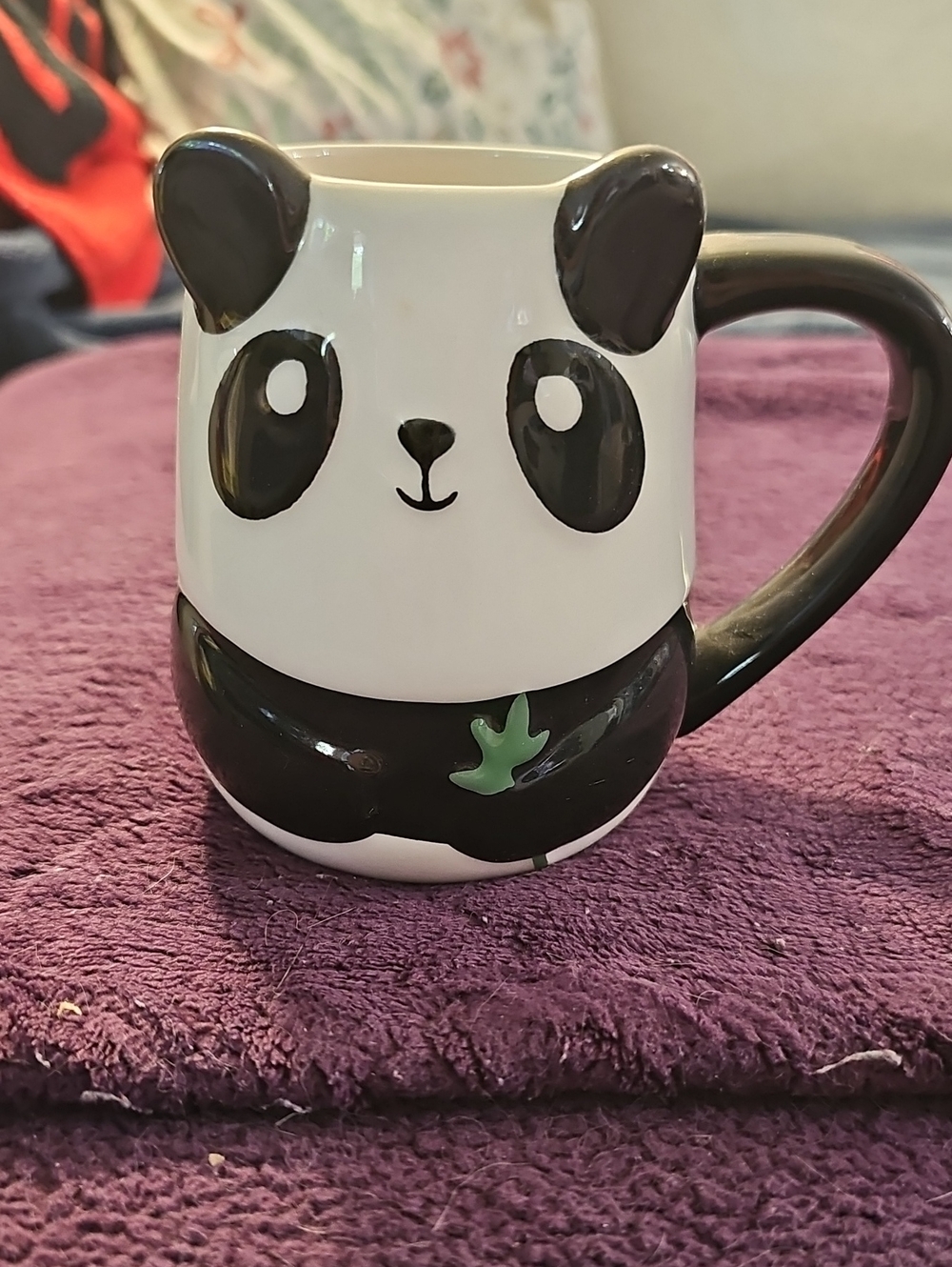 Tag Black & White Panda Ceramic Mug with Green Accent